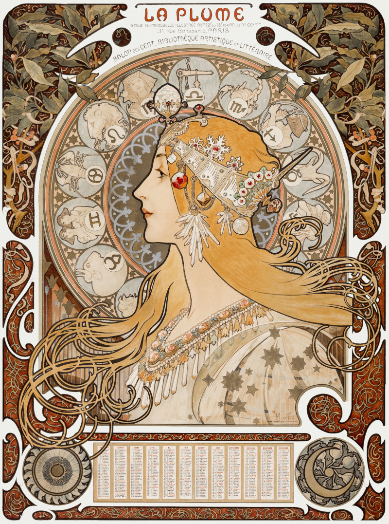 La Plume, Famosa pintura modernista de Alphonse Mucha